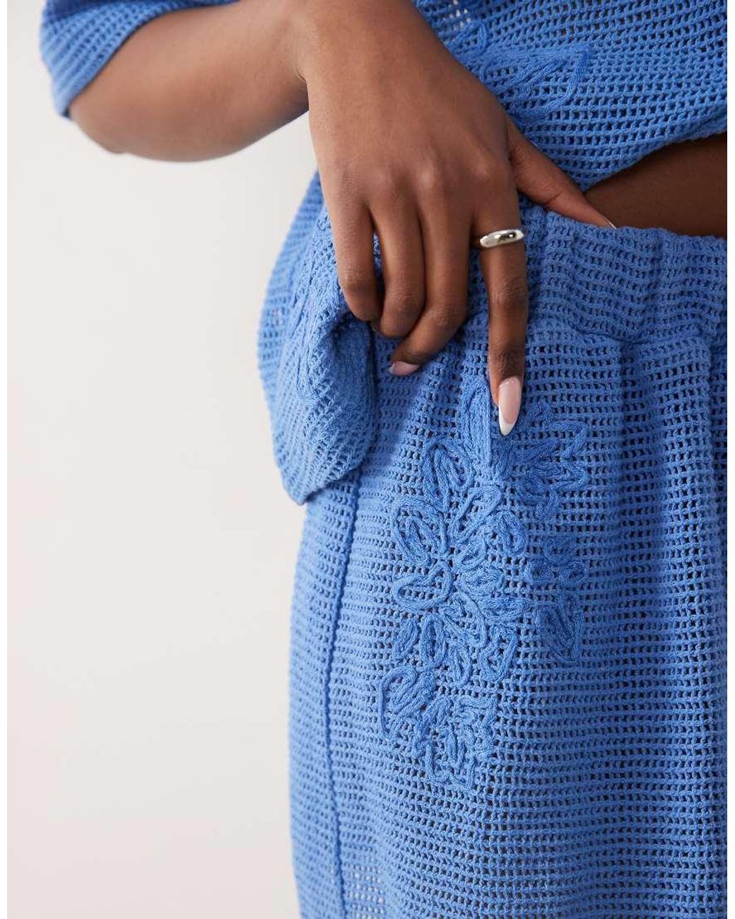 ASOS Blue Open Knit Shorts With Cornelli Detail