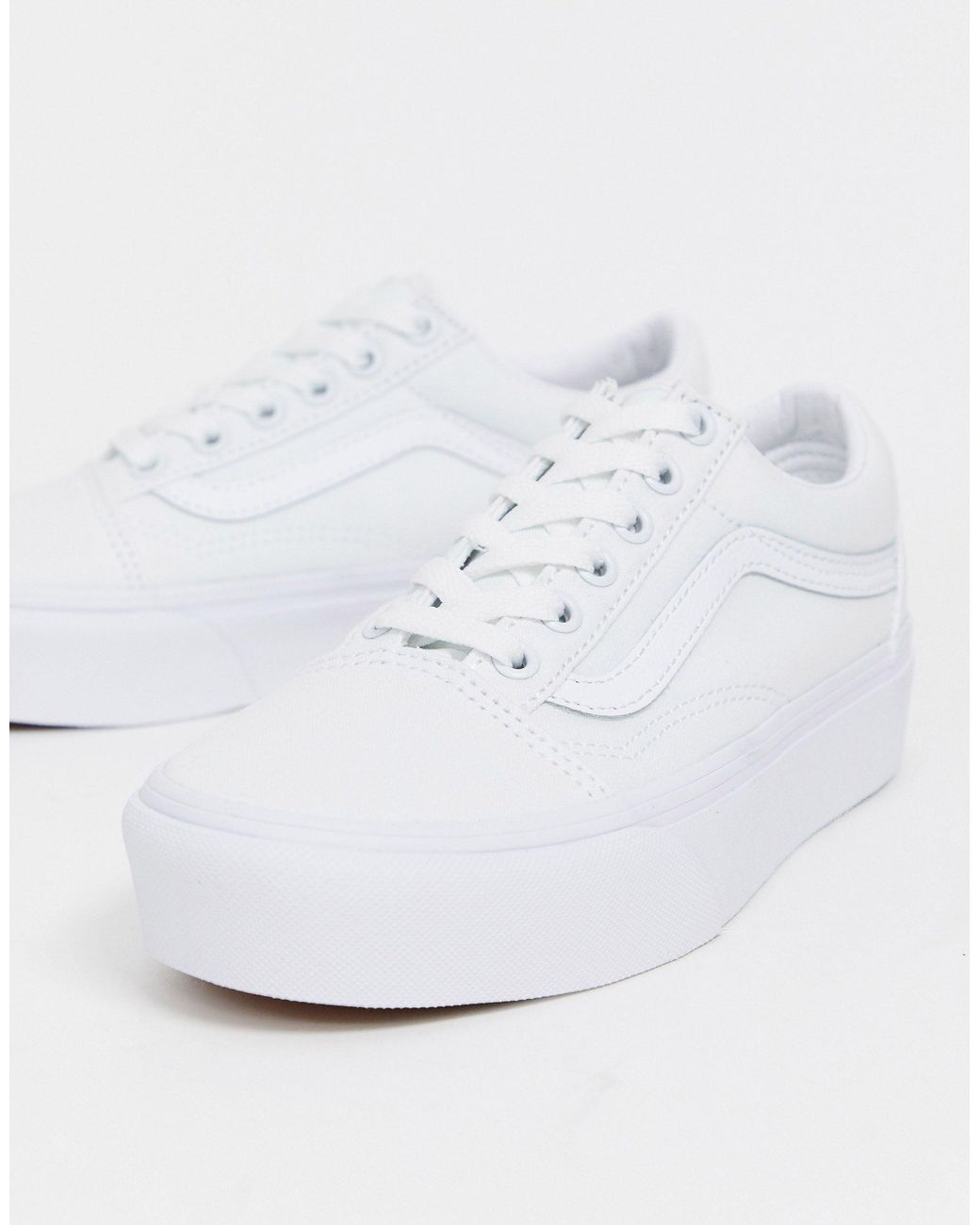 Vans Leather Classic Old Skool Platform Triple White Sneakers - Lyst