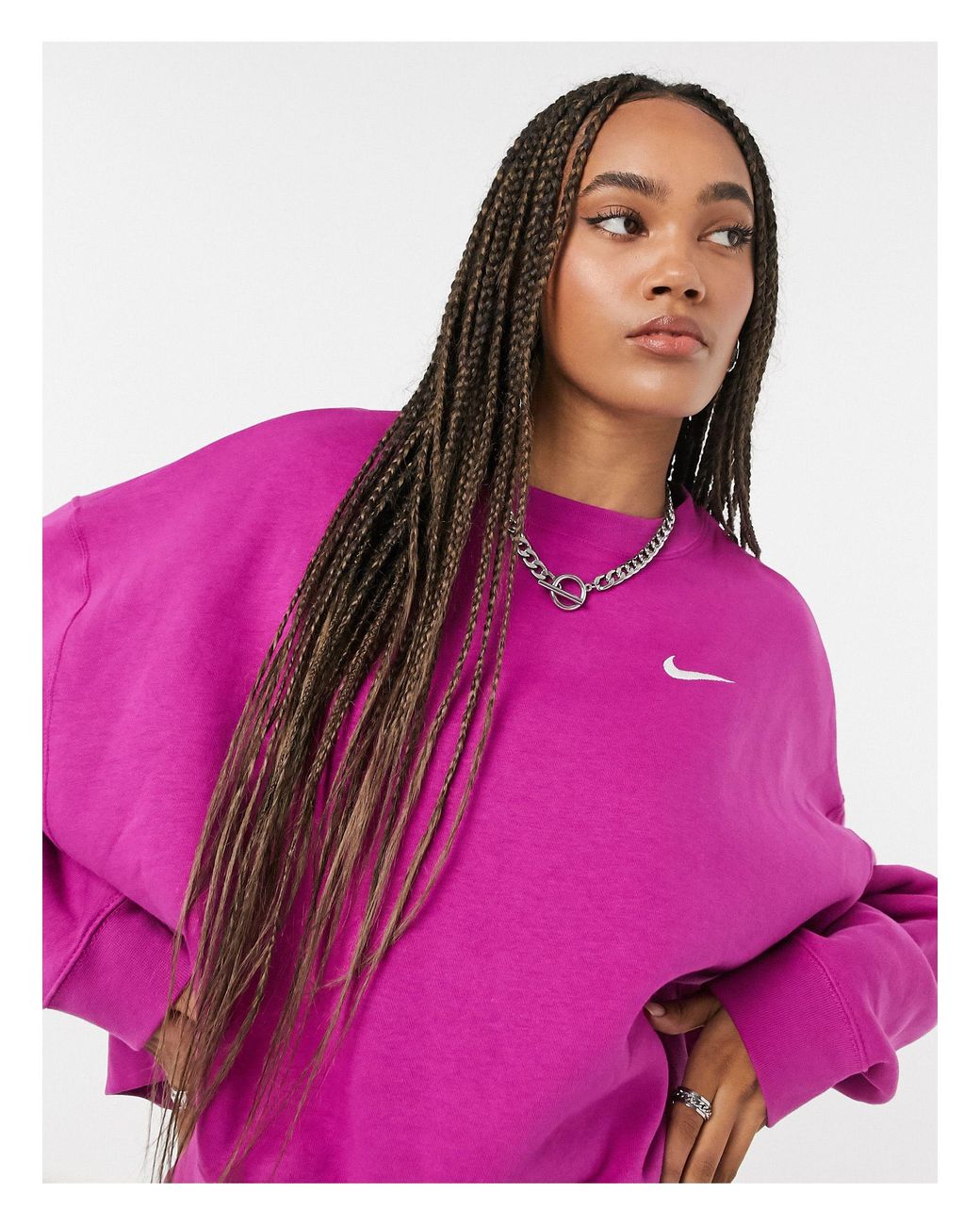nike mini swoosh oversized sweatshirt purple