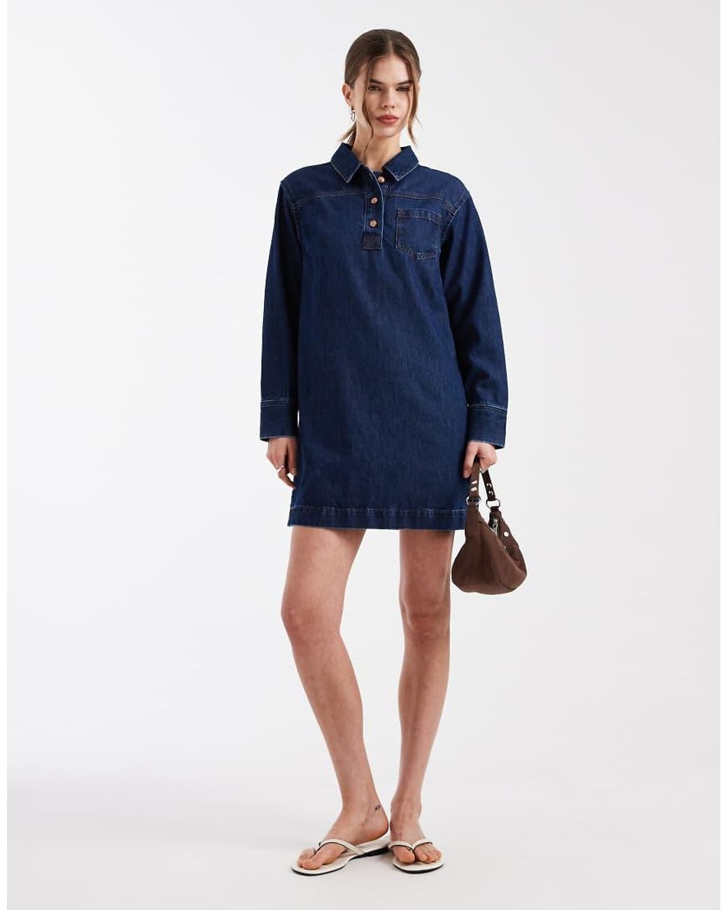 New Look Blue Denim Tunic Long Sleeve Midi Dress