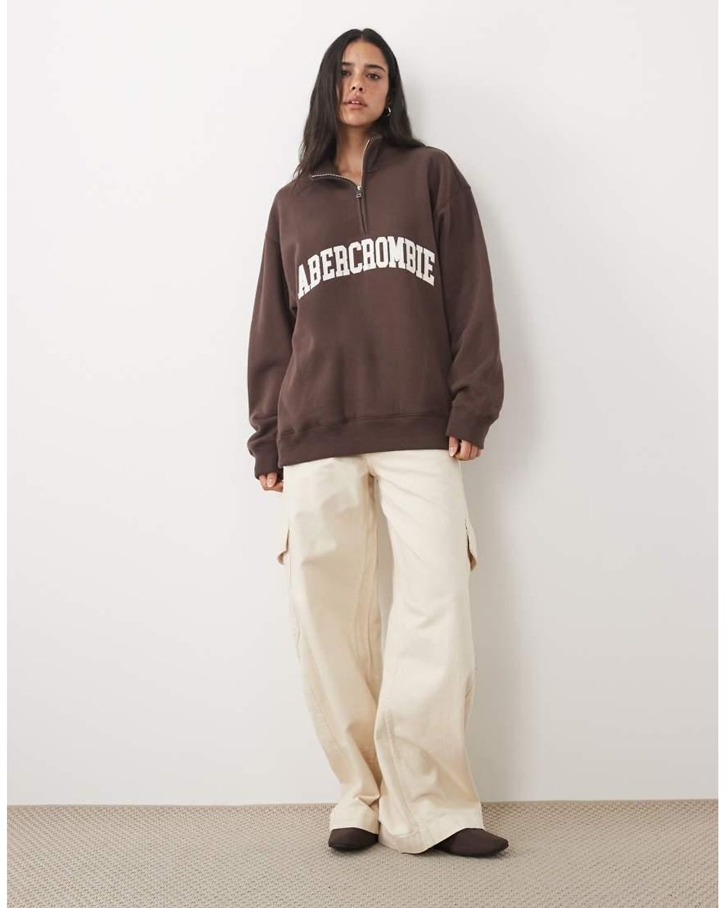 Abercrombie & Fitch Brown Front Logo 1/4 Zip Sweatshirt