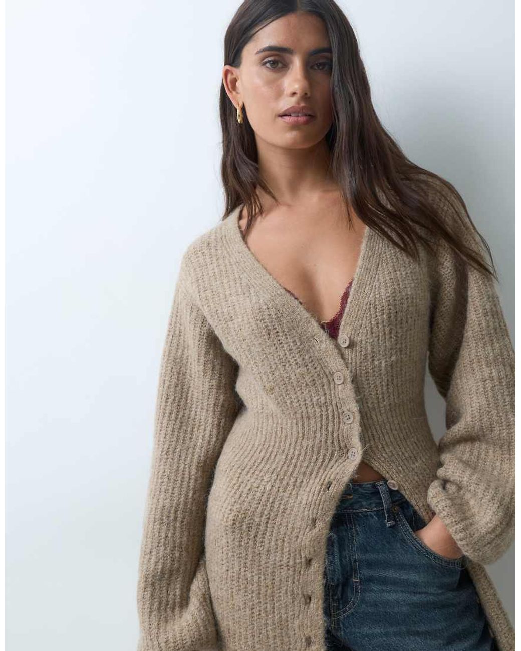 Gina Tricot Blue Long Knitted Cardigan