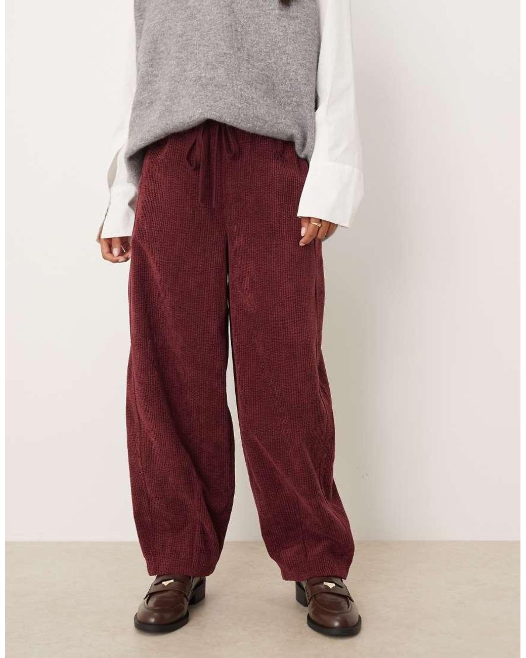 ASOS Red Asos Design Petite Pull On Barrel Leg Cord Trousers