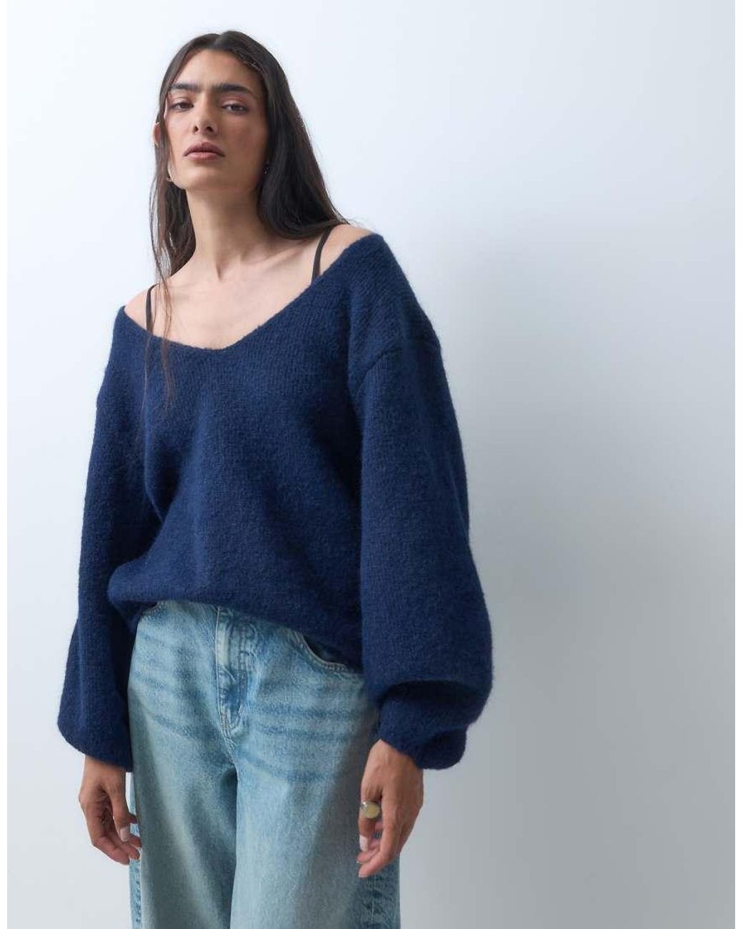 Monki Blue Knitted V-neck Jumper
