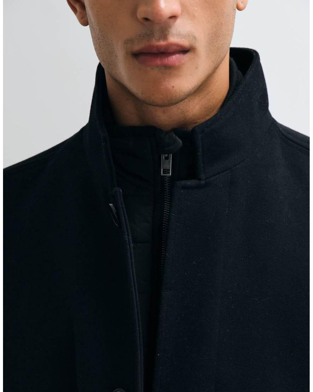 Jack & Jones Blue Wool Blend Coat With High Collar for men