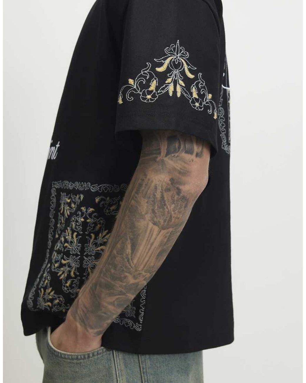 River Island Black Ame Saint Midweight T-Shirt for men