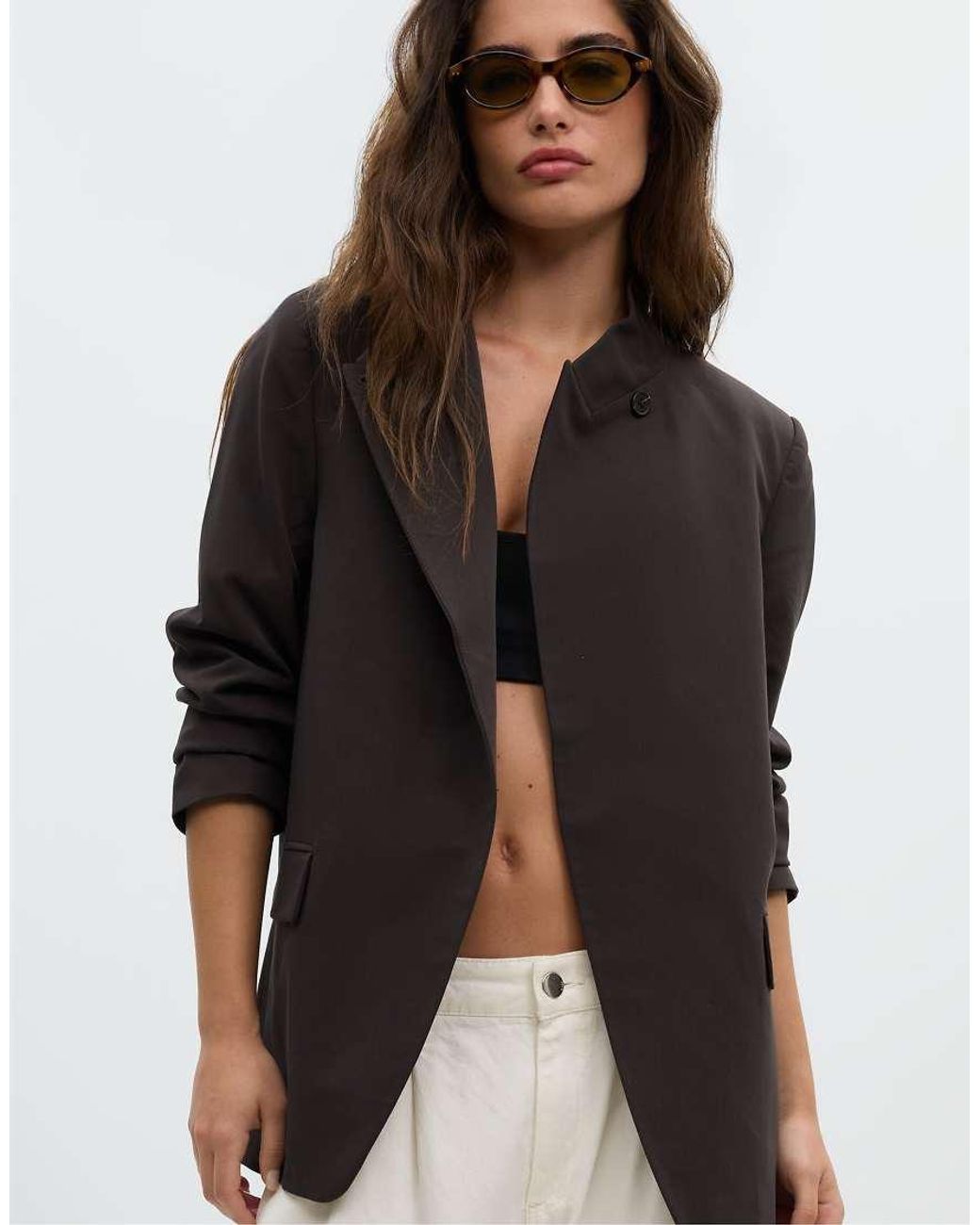 Stradivarius Brown Asymmetrical Regular Fit Blazer