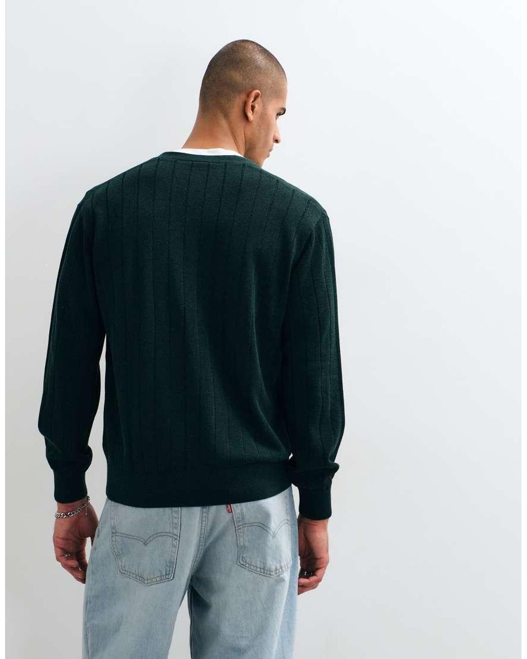 Lacoste Blue Cotton Blend V Neck Cardigan for men