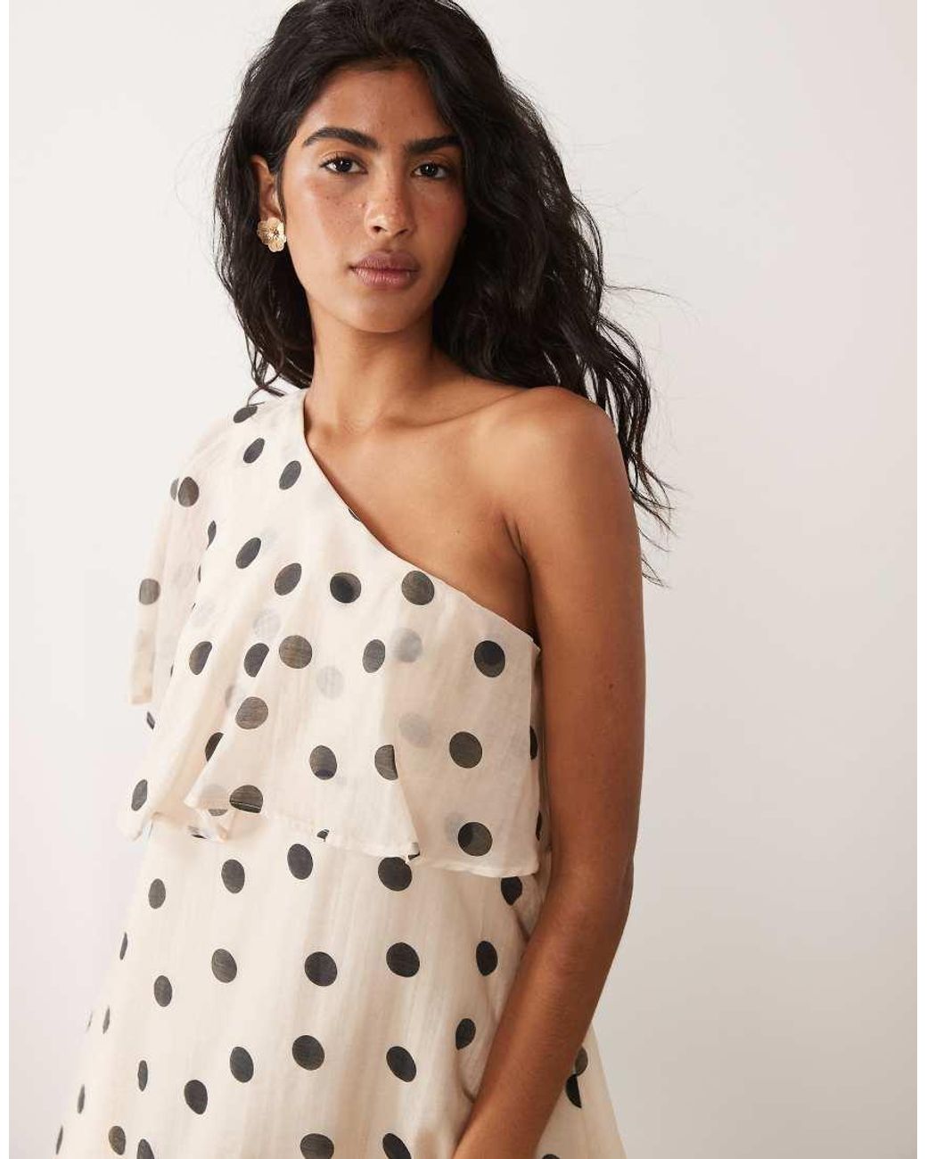 Jdy Natural One Shoulder Mini Dress With Ruffles