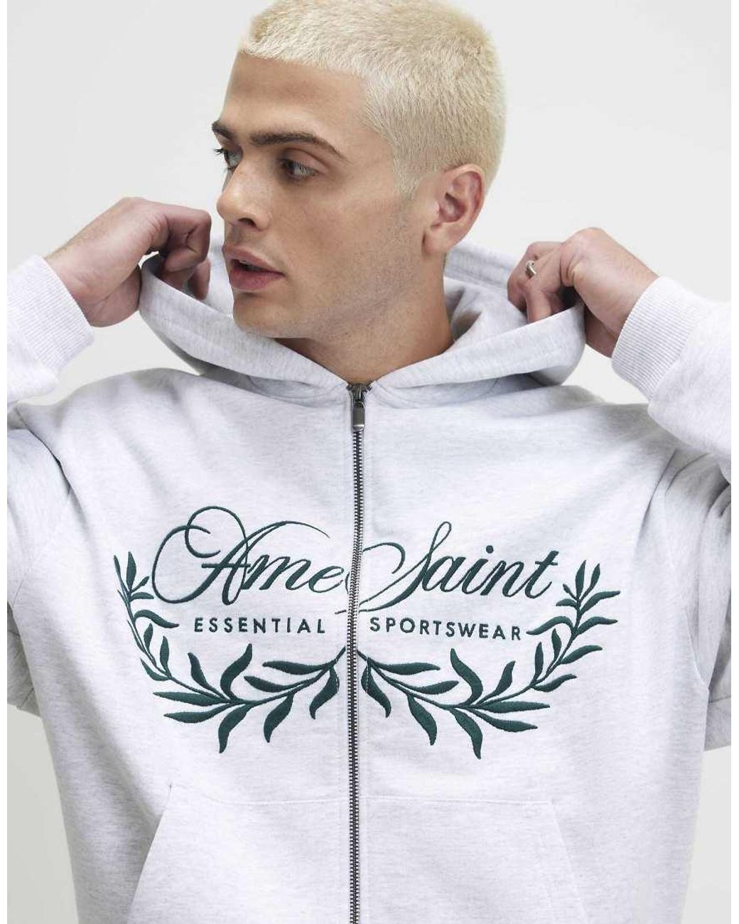 River Island White Oversized Fit Cotton Ame Saint Hoodie for men
