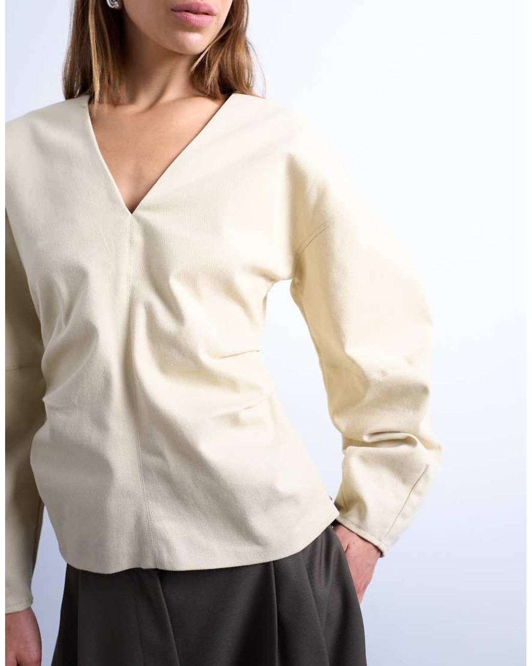 TOPSHOP Natural V Neck Ovoid Sleeve Top