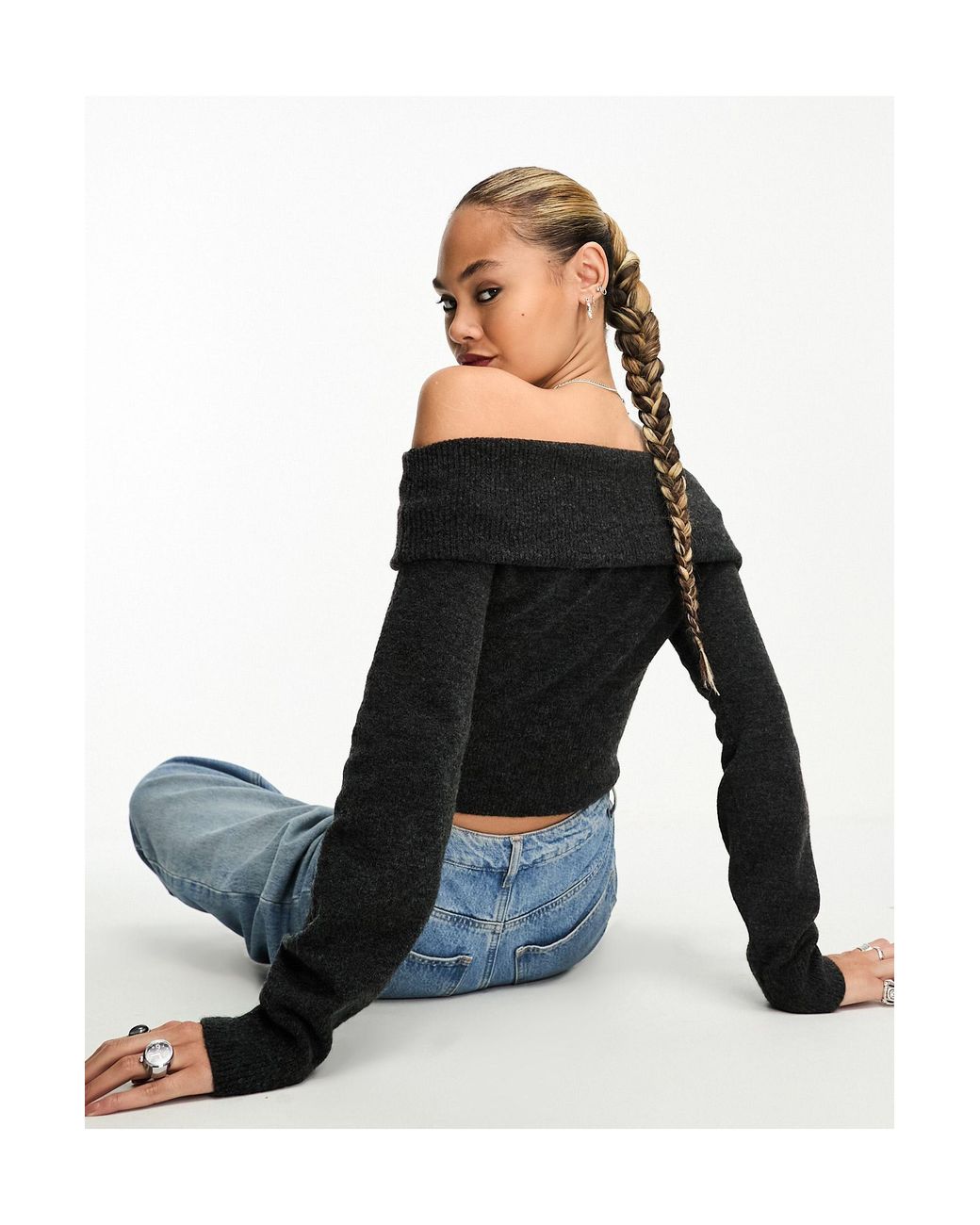 Black knitted off discount the shoulder jumper