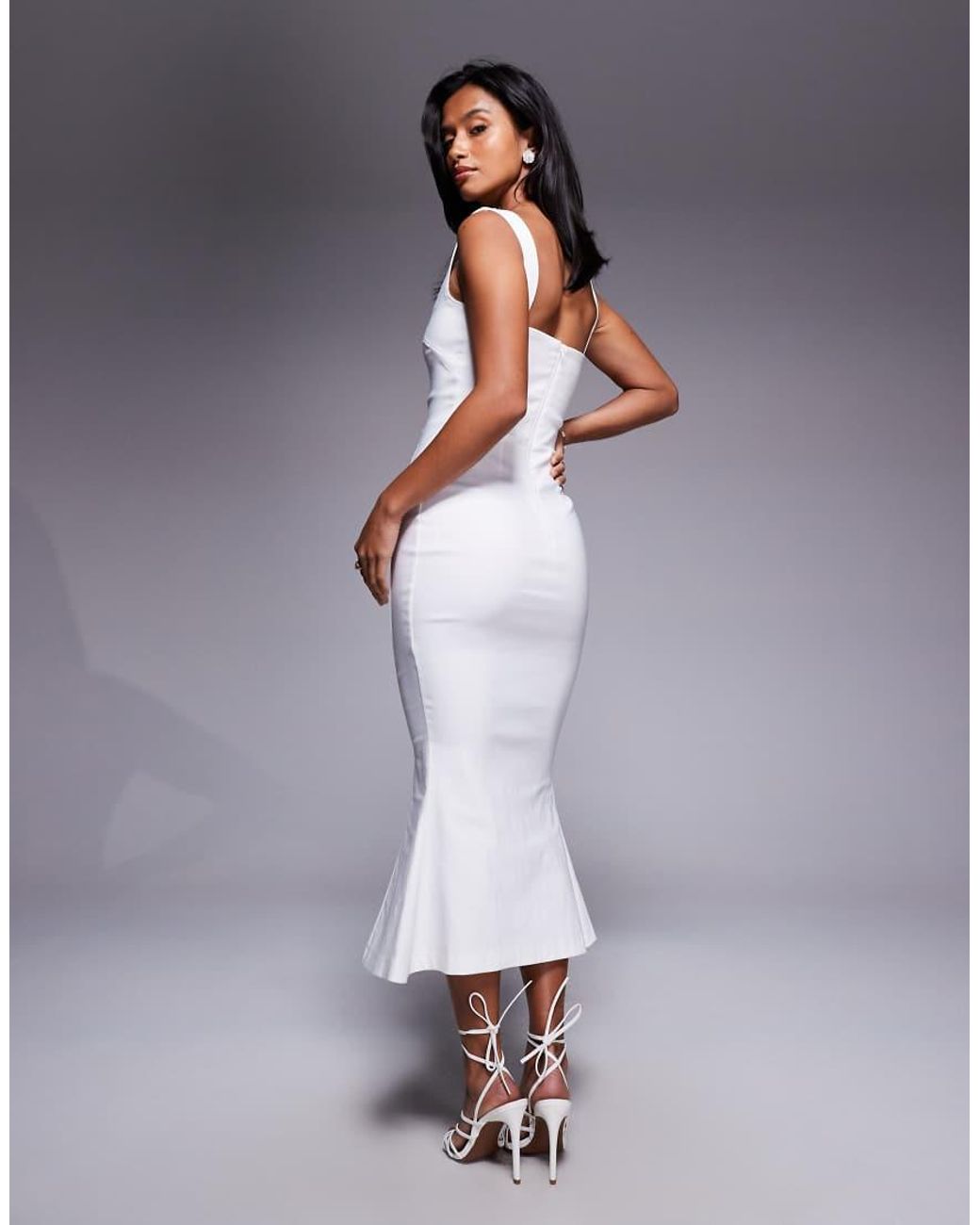 Vestido Midi Sin Mangas De Corte Sirena Con Escote Cuadrado De Bengalina De Vesper Petite de color Purple