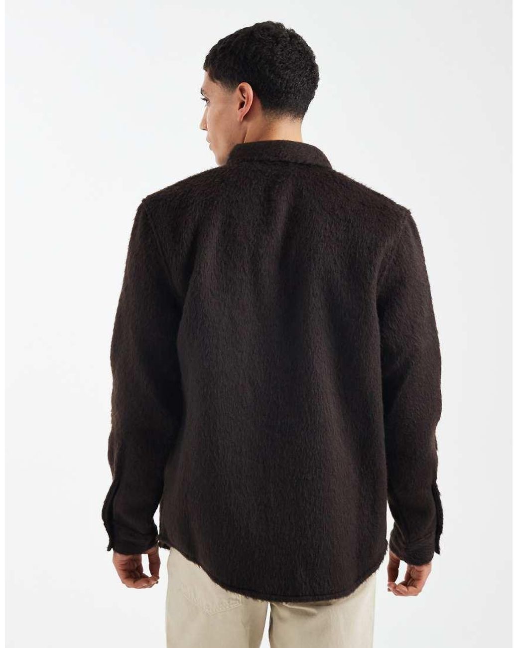 ASOS Black Brushed Wool Look Overshirt for men