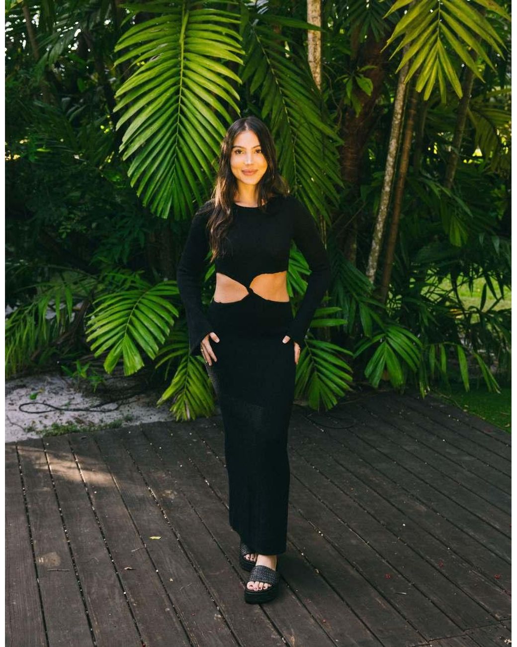 South Beach Black Maxi Knit Beach Dress With Cutout Detail