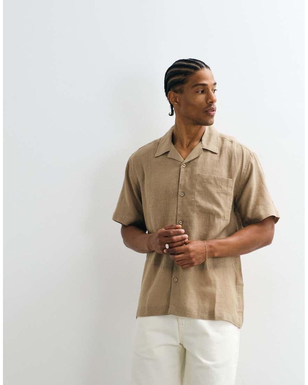 Only & Sons White Linen Rich Relaxed Shirt for men