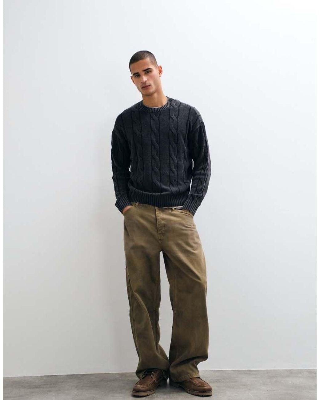 Hollister Blue Knitted Cable Knit Jumper for men