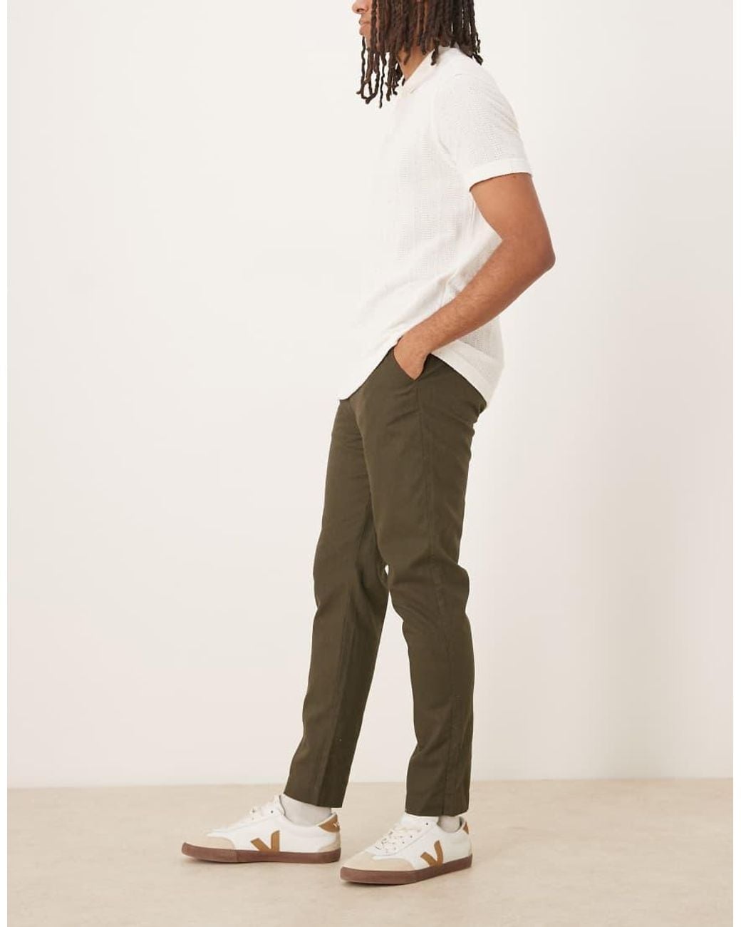 Brave Soul Natural Relaxed Fit Linen Blend Trousers for men