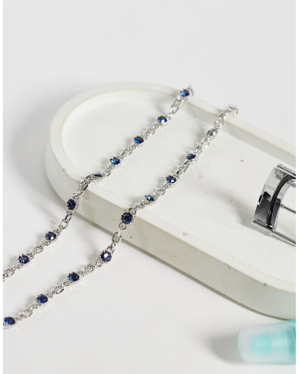 ASOS Natural Faux Sapphire Stone Chain Necklace for men