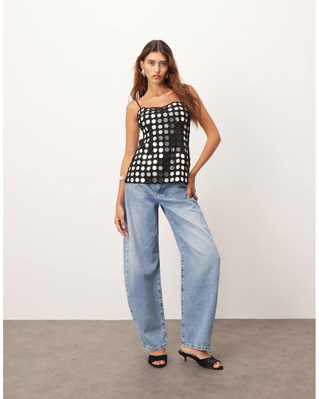 ARRANGE White Mirror Embellished Minimal Longline Cami Top
