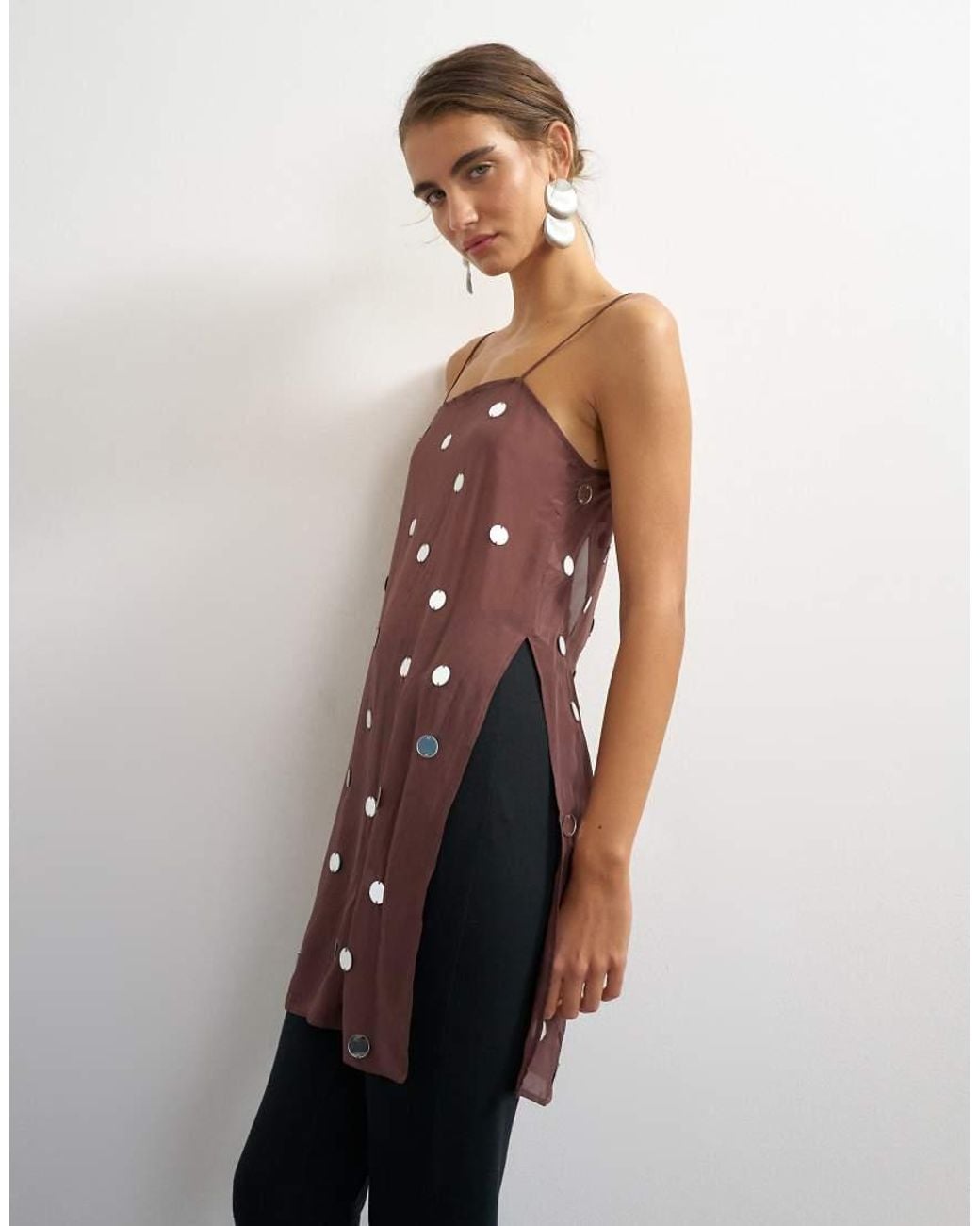 TOPSHOP White Premium Oversized Sequin Cami