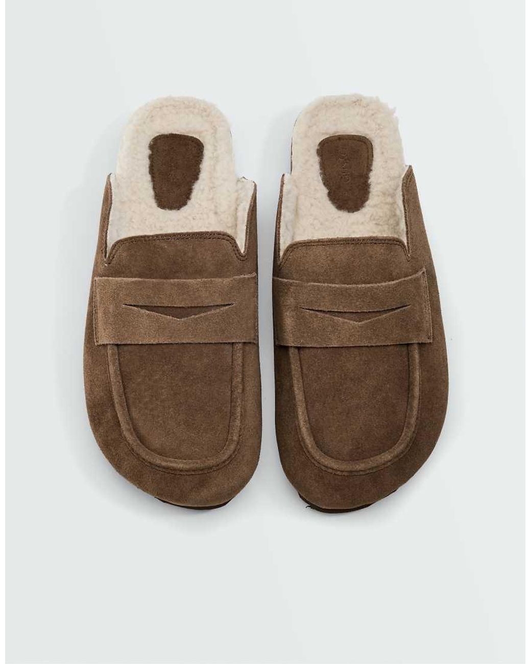 Oysho Brown Warm-lined Suede Clog