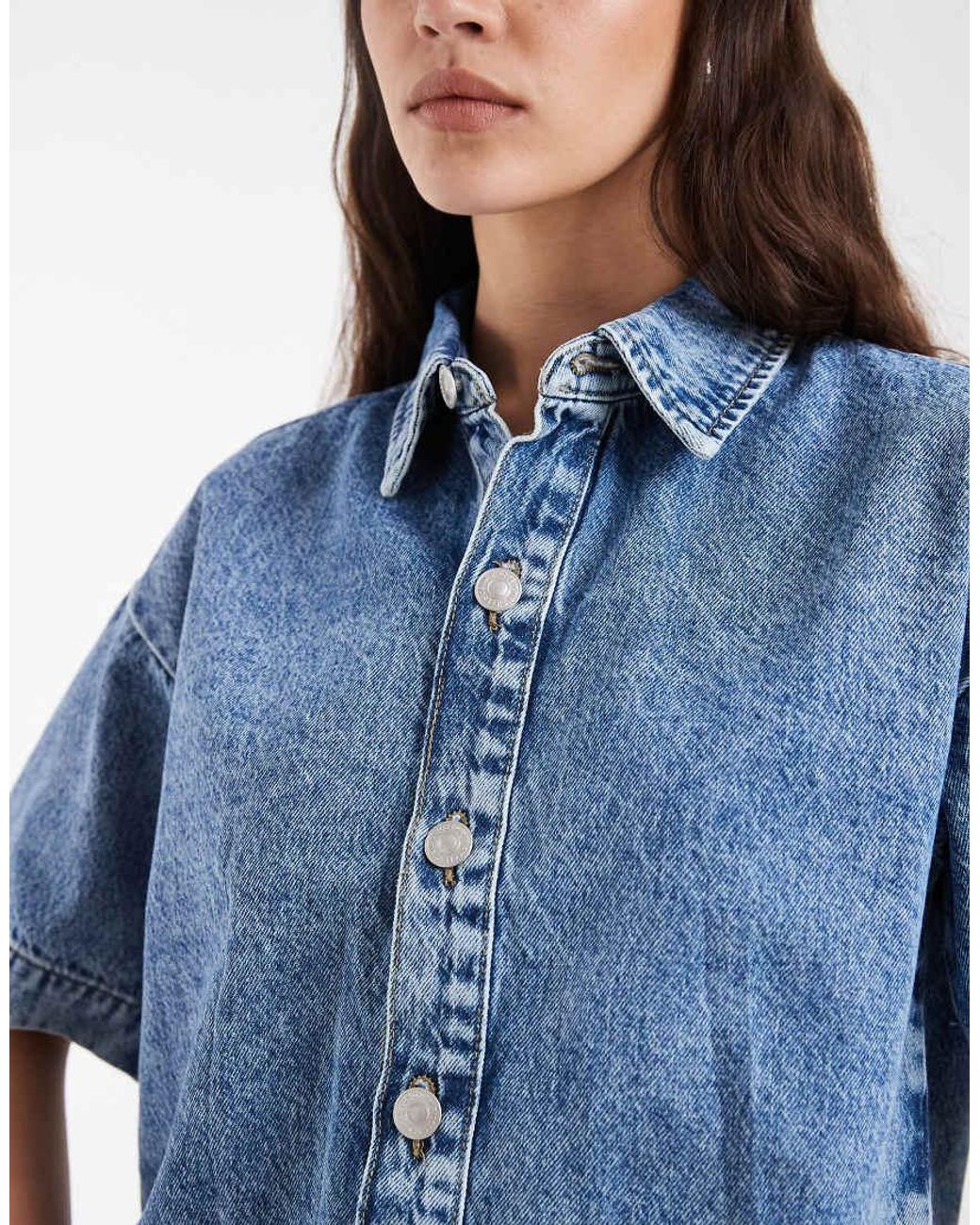 Pieces Blue Boxy Denim Shirt