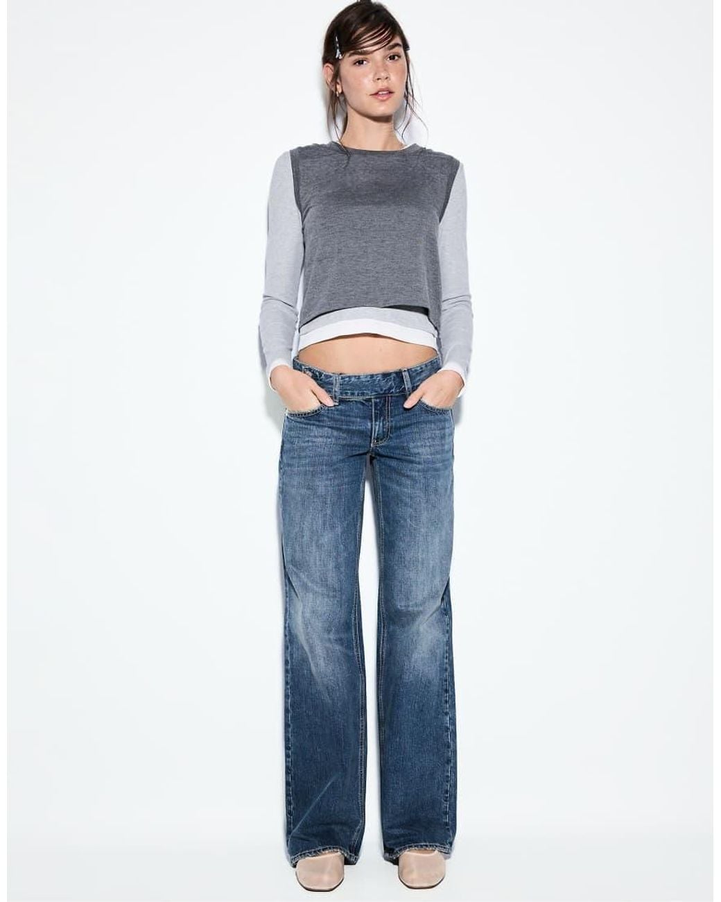 Stradivarius Blue Tall Low-waist Straight-leg Hammer-loop Jeans