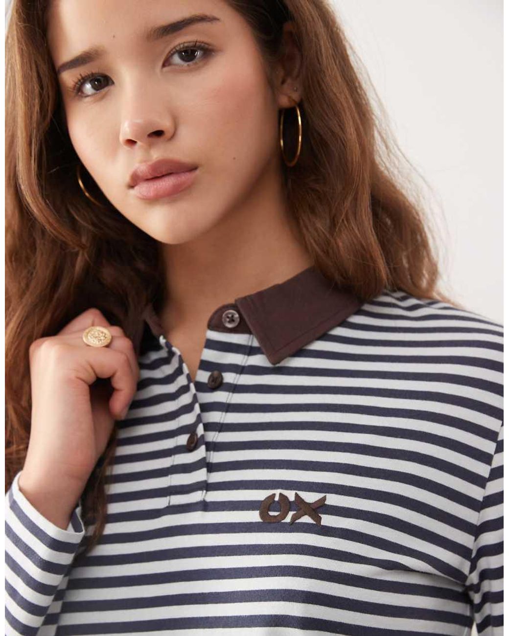 Collusion Blue Stripe Polo Long Sleeve Top