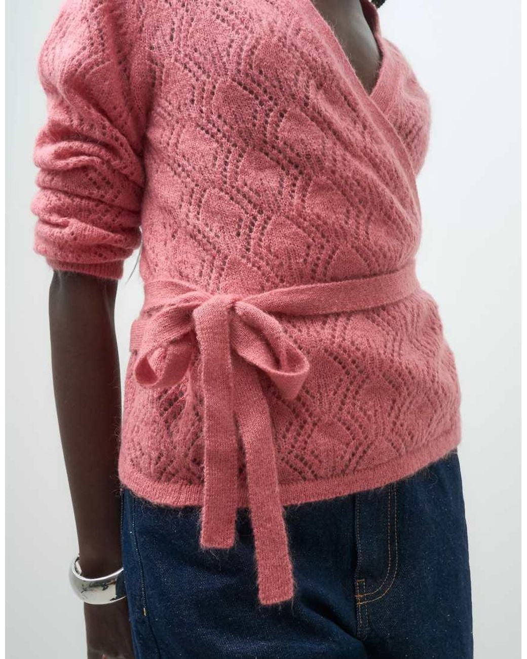 & Other Stories Red Mohair Wrap Cardigan With Balloon Sleeves