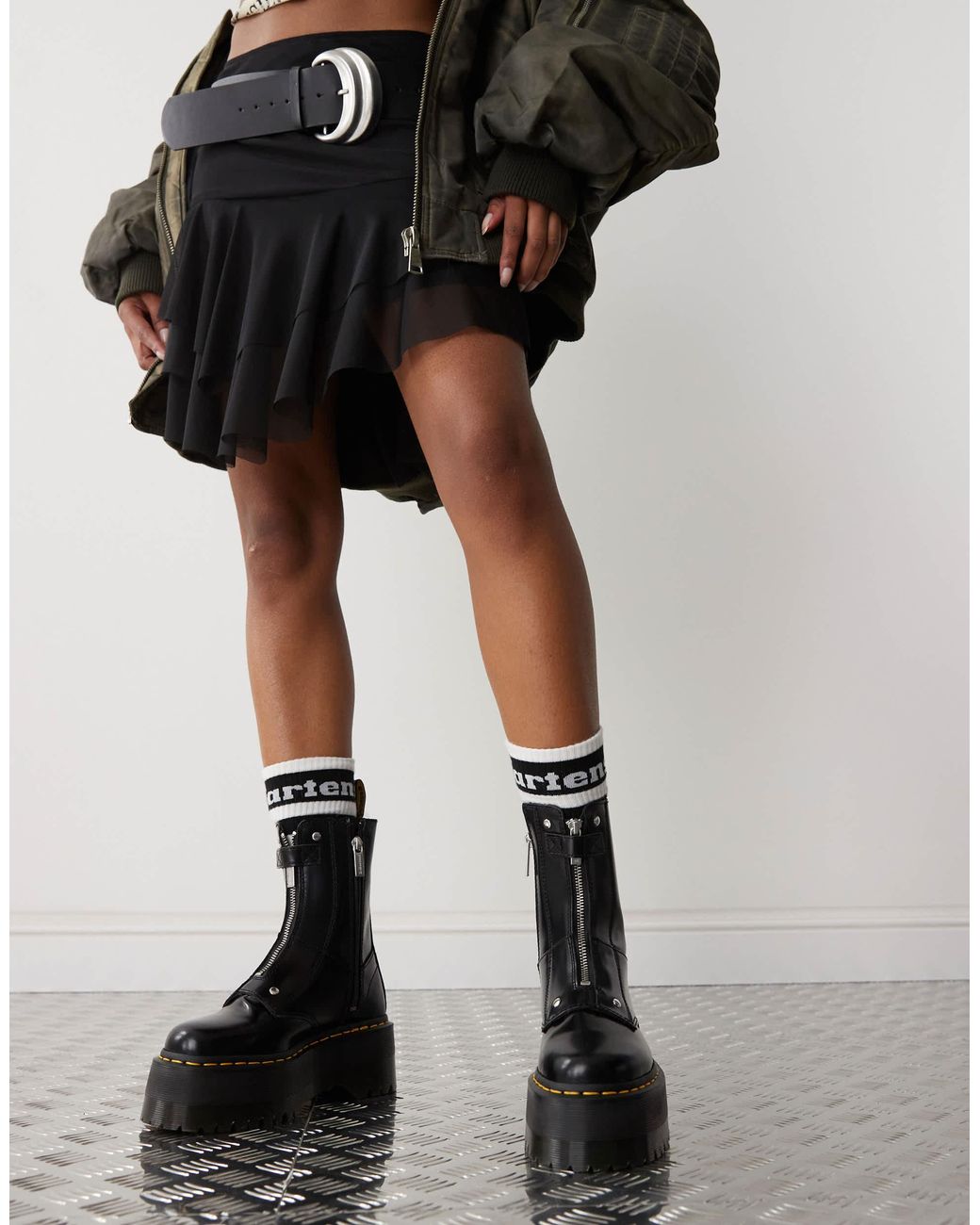 Dr. Martens Jetta Hi Max Hoge Leren Laarzen Met Rits in het Zwart Lyst NL