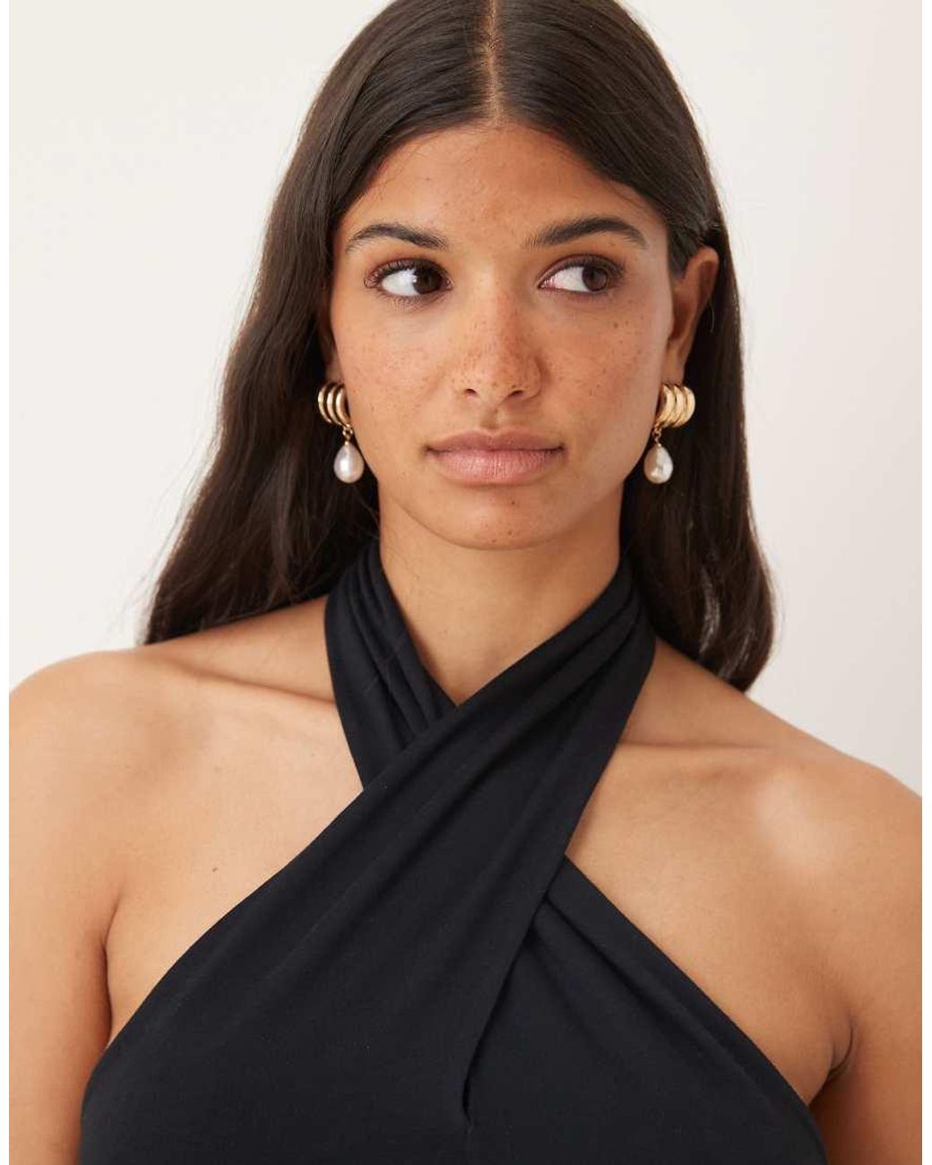 ASOS Blue Cross Over Neck Button Through Halter Top