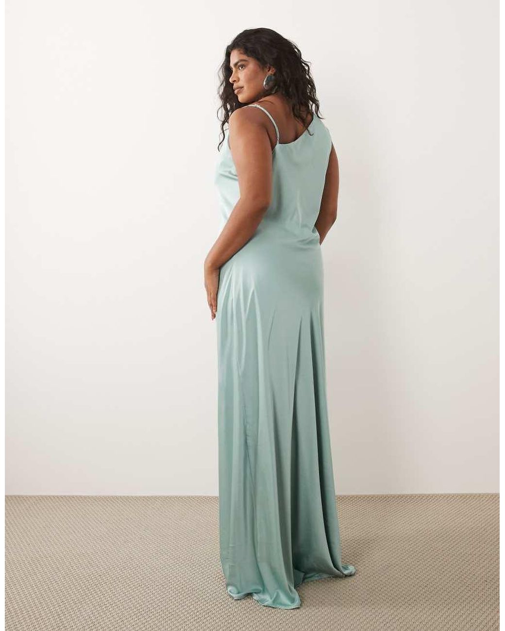 Tfnc Plus Blue Bridesmaids Satin One Shoulder Maxi Dress