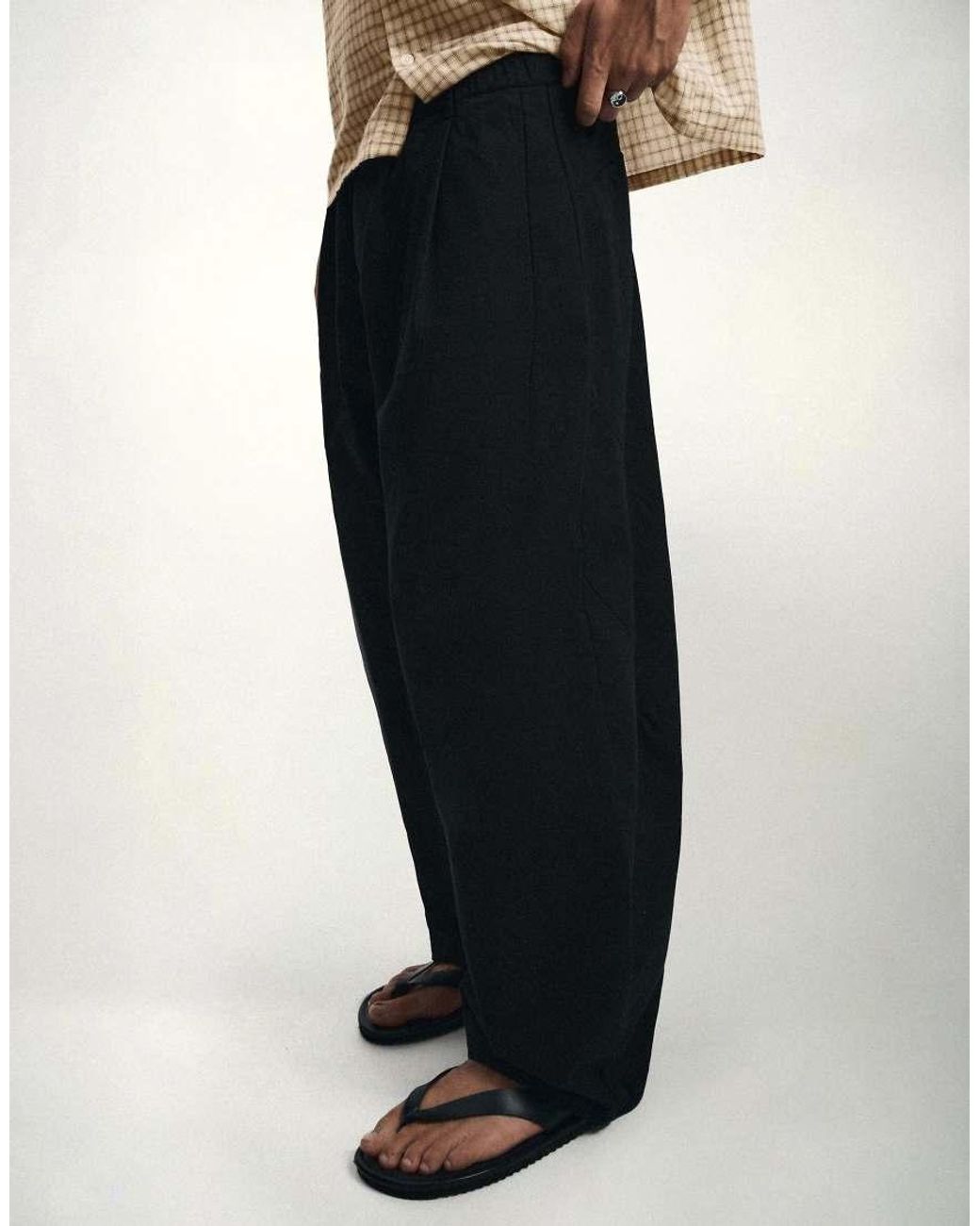 Bershka Natural Darted Barrel Leg Trousers for men