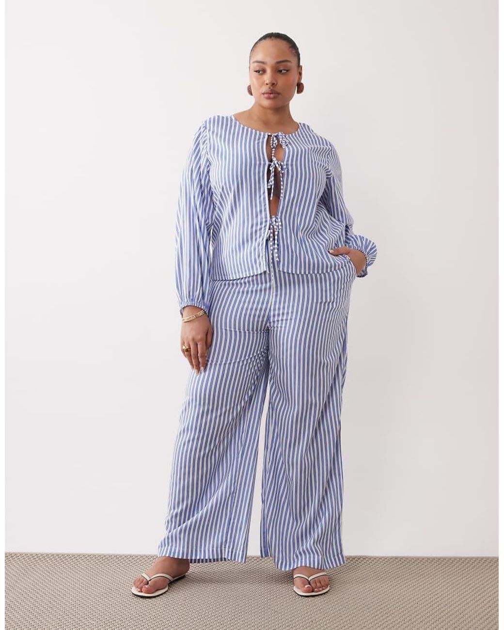 Esmee Curve Blue Tie Front Long Sleeve Beach Top
