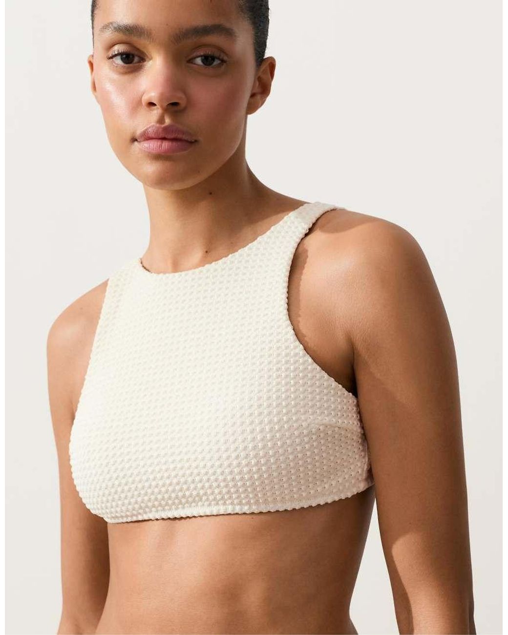 Oysho White Bubble-Texture Crochet Bikini Top