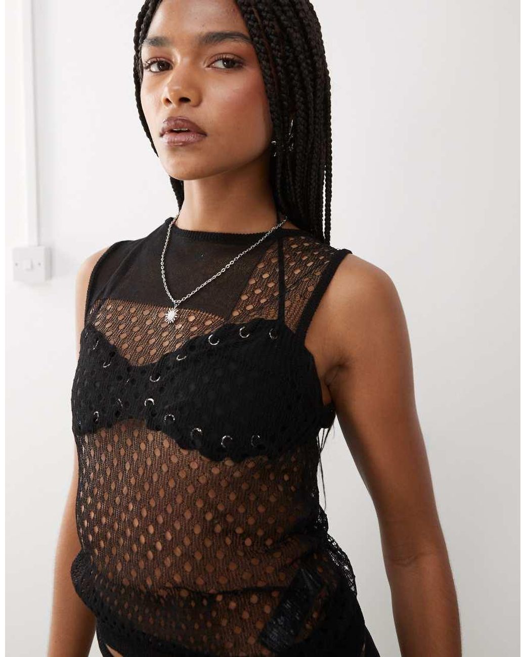 Collusion Black Patch Work Mesh Top