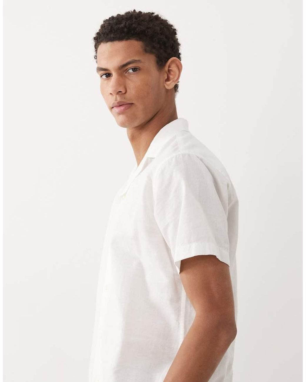 JJ Rebel White Linen-blend Short Sleeve Shirt for men