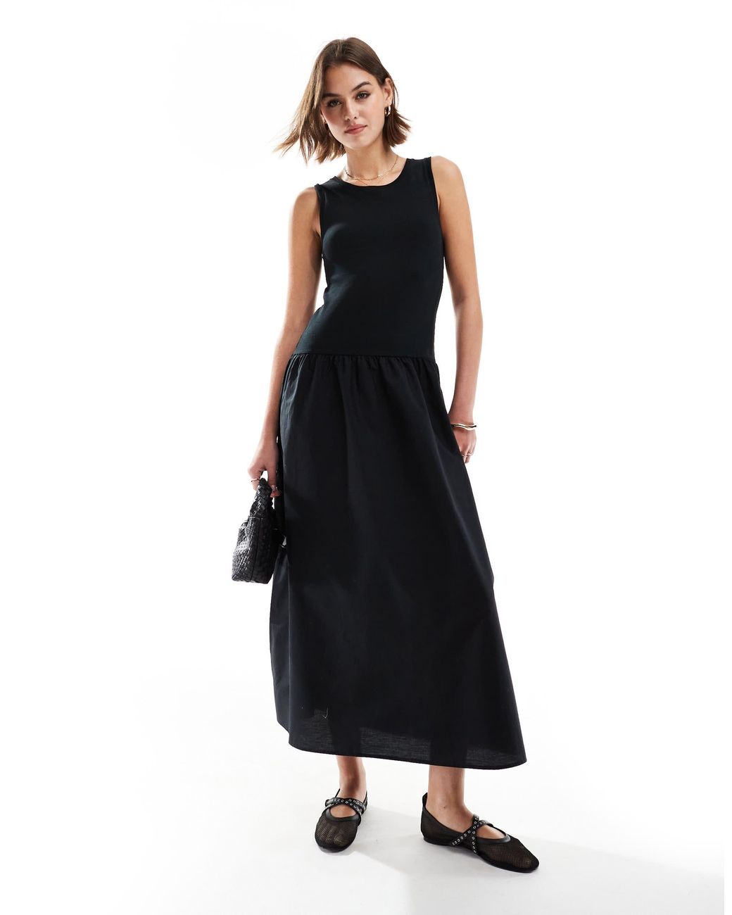 Robe mi longue d ete avec top en maille Mango en coloris Noir Lyst