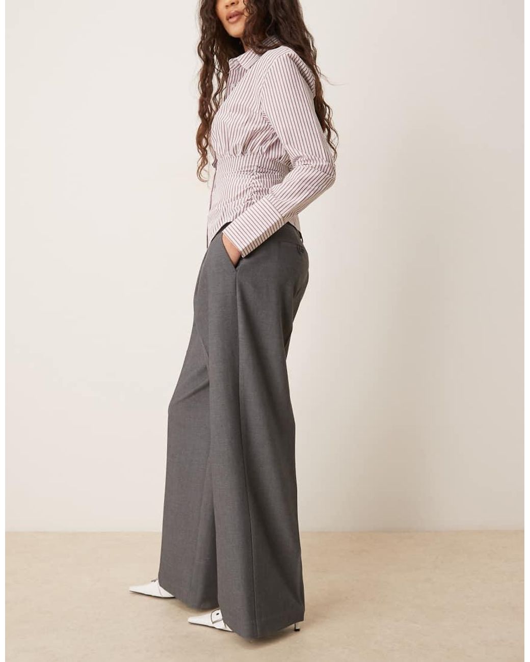 Gina Tricot Gray Wide Pleated Trousers