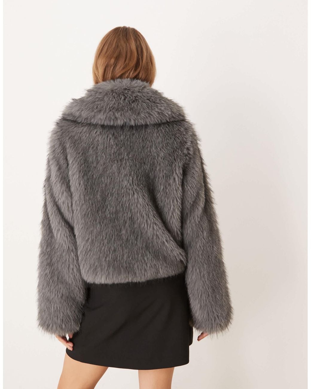Threadbare Gray Short Fur Jacket With Collar