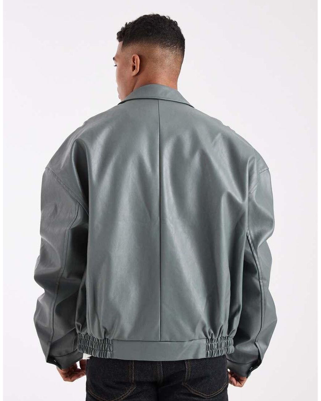 ASOS Gray Faux Leather Bomber for men