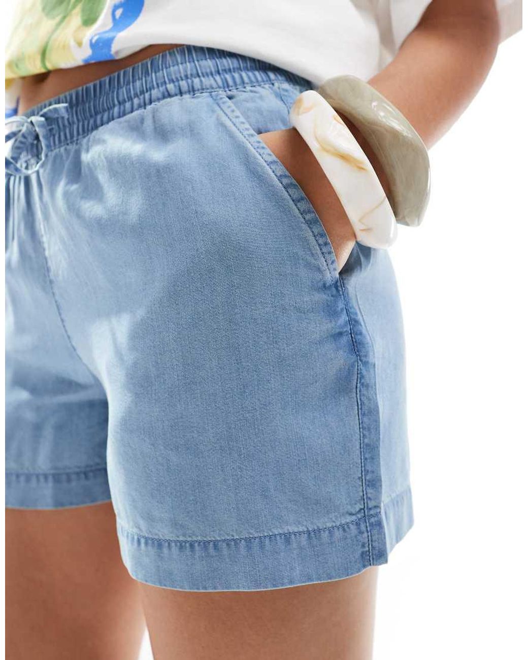 ONLY Blue Lightweight Tie Waist Denim Shorts