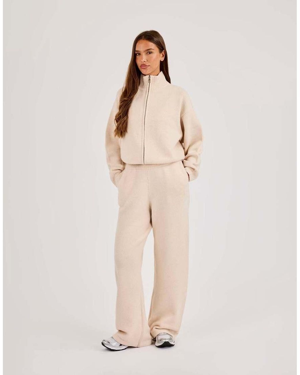 CERNUCCI Natural Knitted Embroidered Logo Wide Leg Jogger