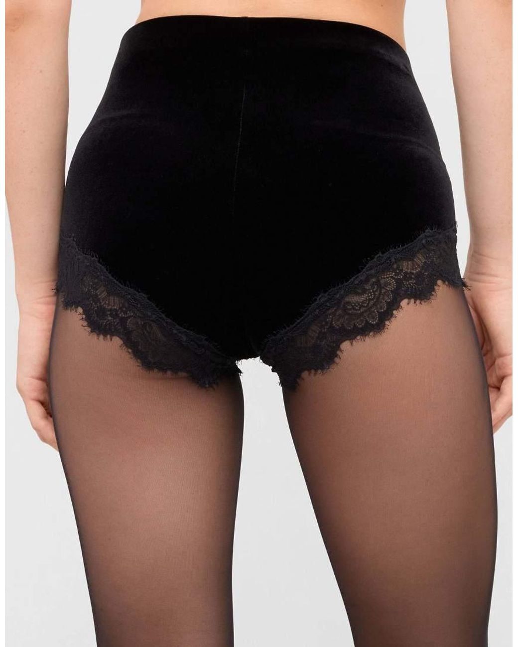Calzedonia Black Velvet And Lace Culottes