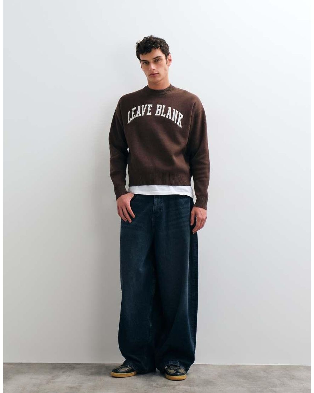Only & Sons Gray Boxy Fit Crew Neck Sweater With Leave Blank Varsity Print for men