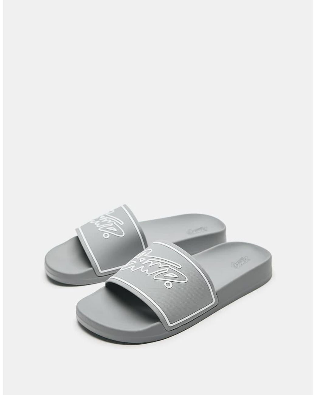 Pull&Bear Gray Stwd Rubberised Sandals for men