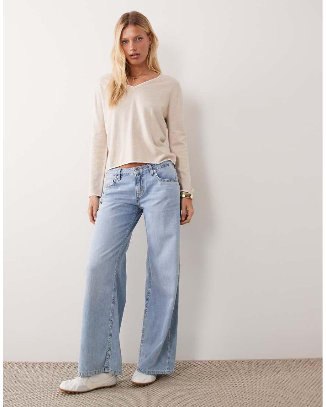 Mango Blue Teen V Neck Jumper With Contrast Trim