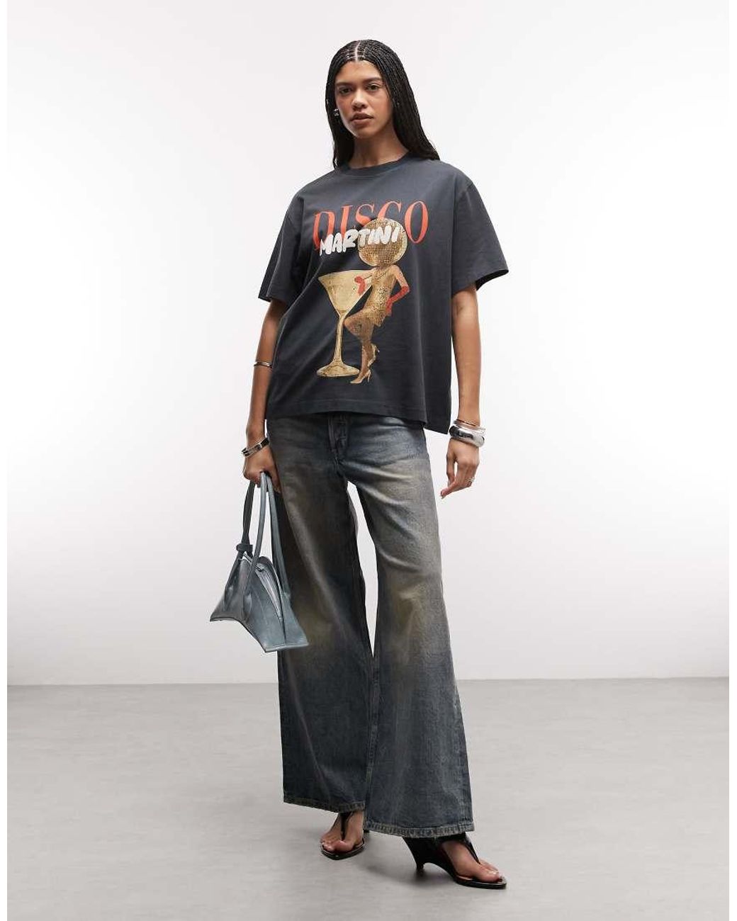 ASOS Blue Oversized T-Shirt With Vintage Disco Martini Graphic