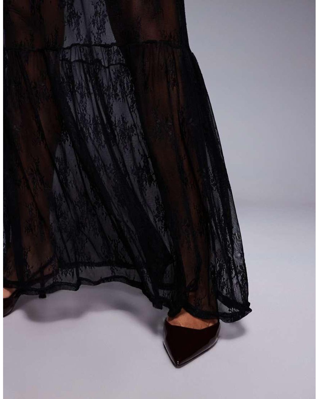 Fashionkilla Blue Exclusive Cotton Lace Tiered Hem Maxi T-shirt Dress